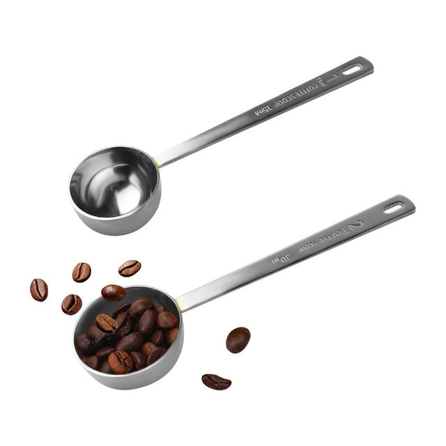 Coffee Scoop, Stainless Steel Coffee Spoons Set, 1 tablespoon (15ml) and 2 tablespoons (30ml) Measuring Spoon, Tablespoon Measure Spoon for Coffee, Milk Powder, Fruit Powder, 2 Pack (long)