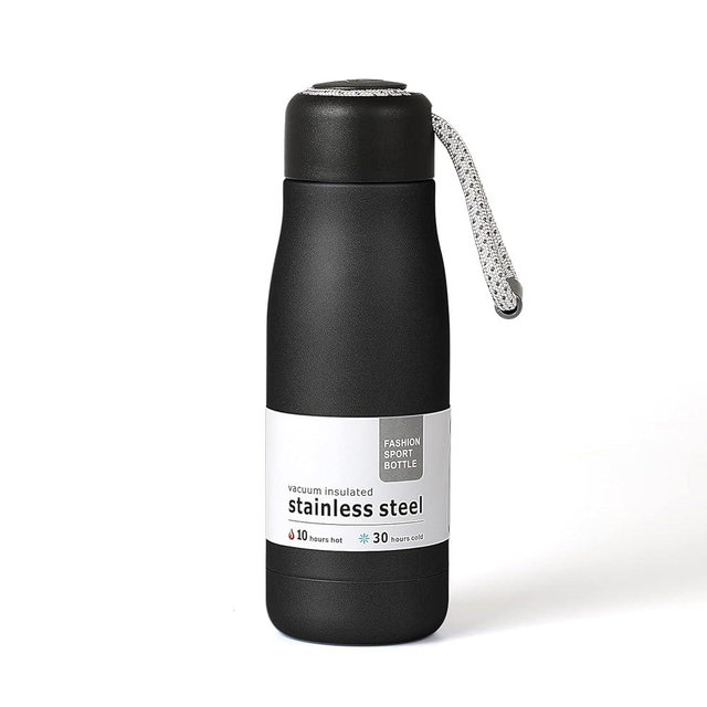 Water Bottles with Portable Lid，Hydro Insulated Thermal Flask for Hot or Cold Drinks 350ml Stainless Steel Metal Reusable Water Bottle for Kids, Adults, Midnight Black