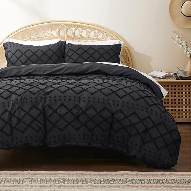 Bedsure Duvet Cover King Size - King Duvet Cover Set, Boho King Bedding Set for All Seasons, 3 Pieces Embroidery Shabby Chic Home Bedding Duvet Covers (Black, King, 104"x90")