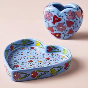 The Mud Fairy Blooming Hearts Stoneware Trinket Dish