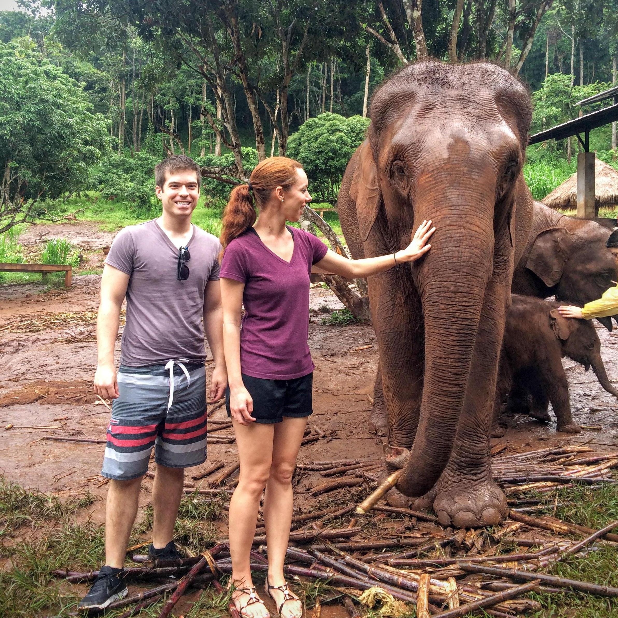 Visiting a pair of pachyderms at a sanctuary in Chaing Mai, Thailand.