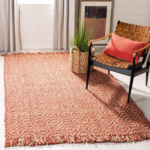 SAFAVIEH Natural Fiber Collection 6' x 9' Rust NF445A Handmade Boho Fringe Woven Jute Area Rug