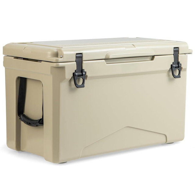 Goplus Hard Cooler, Insulated Ice Chest w/Portable Handles, Cup Holders, Ruler, Bottle Opener, 6 Day Ice Retention for Drink, Beverage, Camping, Fishing, Beach
