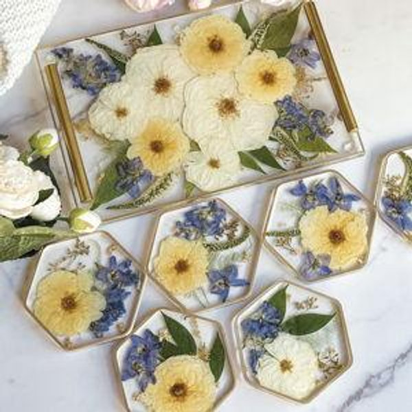 Pressed Wedding Flowers - tray & coasters