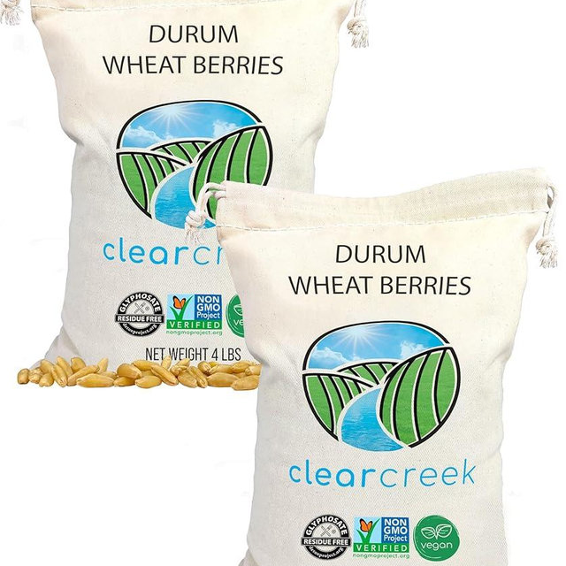 Clear Creek Certified Glyphosate Residue Free Durum Wheat Berries | 8 LBS (2-4 lb bags) | Whole Grains | Used to mill to Semolina Pasta Flour | North American Grown