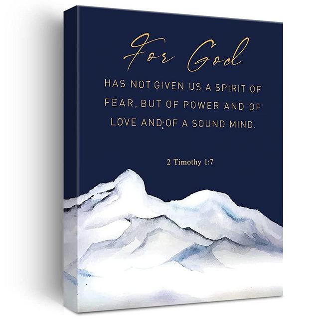Christian Gold Foil Canvas Wall Art Motivational for God Has not Given Us the Spirit of Fear Print Framed Canvas Painting Artwork Home Decor Gifts 12x15 Inch