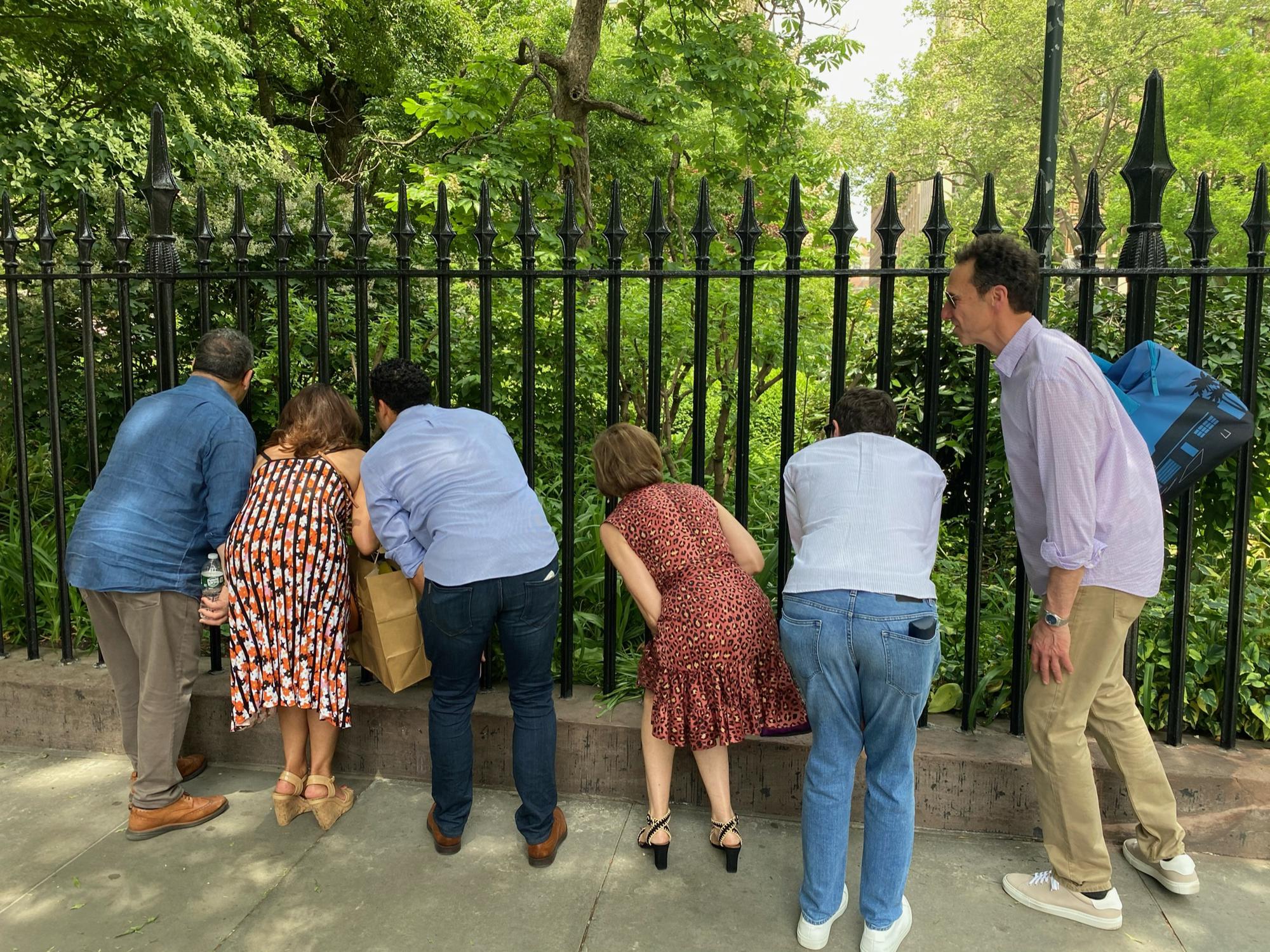 Gramercy Park, May 2021. Emrani and Horowitz families watching the proposal go down from outside the park.