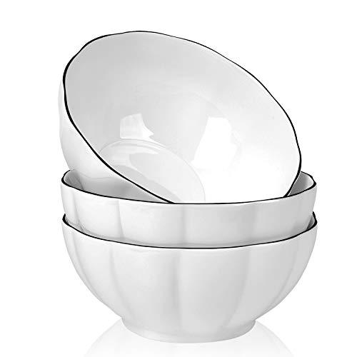 AnBnCn 3-Pack-56 Oz Large Salad Serving Bowl-Porcelain Cereal/Pasta Bowl Sets,Non-slip and Stackable, White