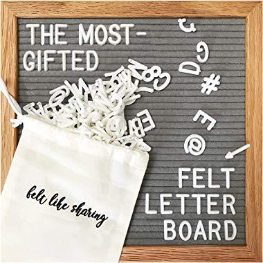 Gray Felt Letter Board 10x10 Inches. Changeable Letter Boards Include 300 White Plastic Letters and Oak Frame.