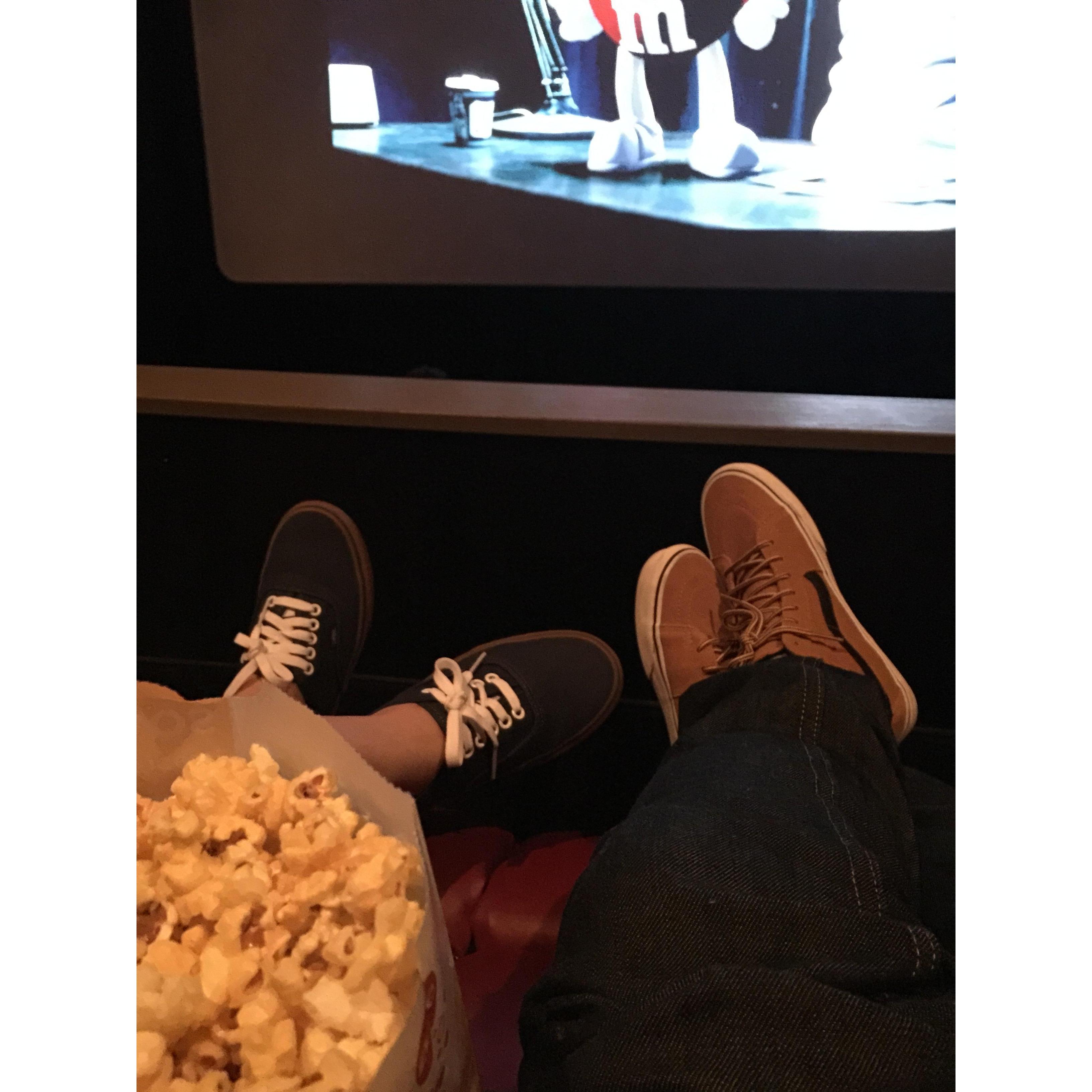 The perfect combination - recliners, popcorn, and movies. Our perfect date.