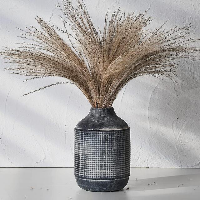 SIDUCAL Ceramic Rustic Farmhouse Vase, Sand Glaze Finish Boho Vase, Pottery Decorative Flower Vase for Home Decor, Table, Living Room Decoration, Shelf Decor, Mantel, 7.4 Inch, Black