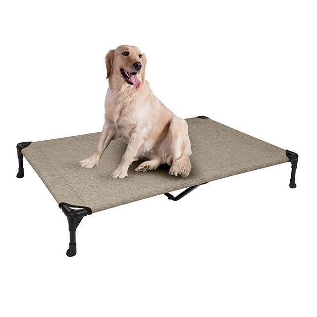 Veehoo Cooling Elevated Dog Bed, Portable Raised Pet Cot with Washable & Breathable Mesh, No-Slip Rubber Feet for Indoor & Outdoor Use, X Large, Beige Coffee