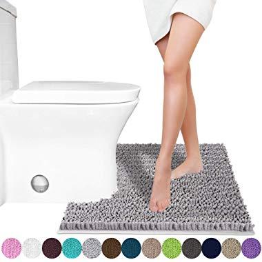 Yimobra Luxury Shaggy Toilet Bath Mat U-Shaped Contour Rugs for Bathroom, Soft and Comfortable, Maximum Absorbent, Dry Quickly, Non-Slip, Machine-Washable, 24.4 X 20.4 Inches, Gray