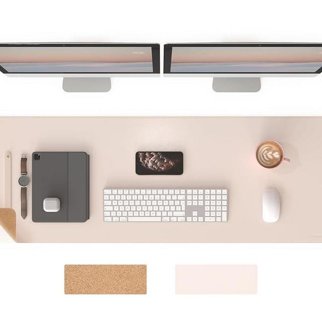 RENMTURE Dual-Sided Mouse Pad, Natural Cork & PU Leather Large Desk Pad for Office and Home Work, Desk Protector Non-Slip, Waterproof, Easy Clean (Apricot,47"x17")