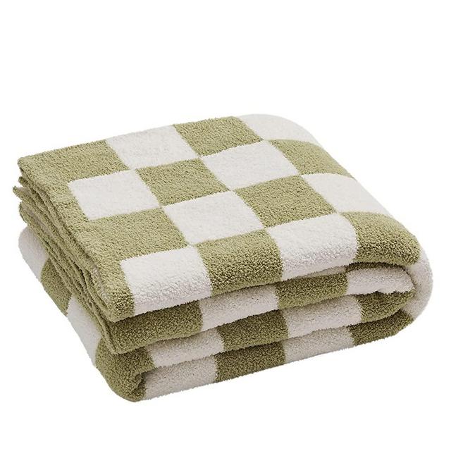 YIRUIO Throw Blankets Checkerboard Grid Chessboard Gingham Warmer Comfort Plush Reversible Microfiber Cozy Decor for Home Bed Couch (sage Green, 51''x63'')