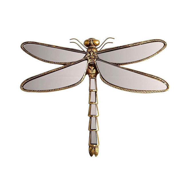 GSPIM Dragonfly Wall Mirror Decor, Butterfly Art Wall Mirrors, Retro Gold Resin Decorative Wall Mirror, Creative Home Decoration for Living Room Bedroom (Dragonfly)