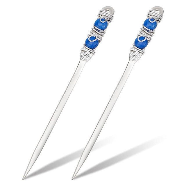 NBEADS 2 Pcs Beaded Letter Opener, Envelope Letter Opener with Wire Wrapped 2 Natural Blue Jades Stainless Steel Letter Opener for DIY Gift Office Home Supplies, 9.1inch Long