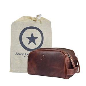 10" Premium Leather Toiletry Travel Pouch With Waterproof Lining | King-Size Handcrafted Vintage Dopp - Kit By Aaron Leather Goods (Dark Brown)
