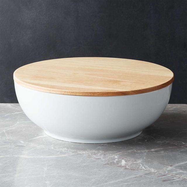 Merge Porcelain Serving Bowl with Wood Lid