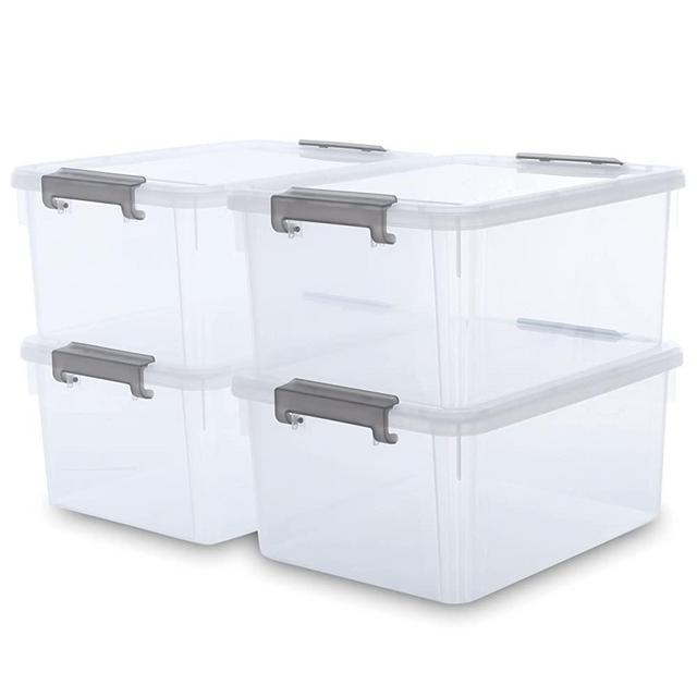 Citylife 17 QT Plastic Storage Bins with Latching Lids Stackable Storage Containers for Organizing Large Clear Storage Box for Garage, Closet, Classroom, Kitchen, 4 Packs