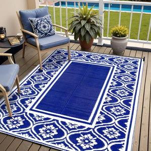HUGEAR Plastic Outdoor Rug 6'x9' Waterproof Camping Carpet Outside Area Rug Reversible Light Blue Rugs for RV Deck Entryance Porch Picnic Balcony Beach