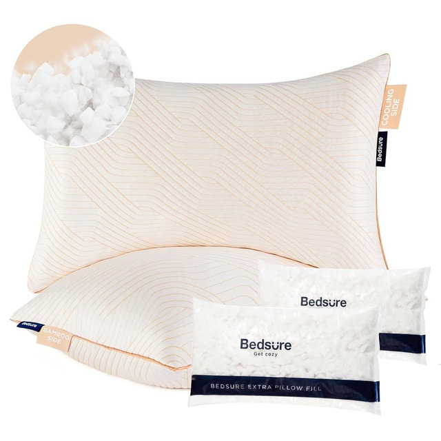 Bedsure Firm Shredded Memory Foam Pillows - Cooling Pillows Queen Size Set of 2 for Sleeping, Adjustable Bed Pillows with Rayon Derived from Bamboo for Side, Back, Stomach, Hot Sleepers