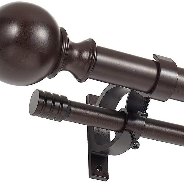 Double Curtain Rods for Windows 36-72 Inches, Adjustable Double Drapery Rods, Decorative Window Curtain Rod with Round & Barrel Finials, 1-Inch Front and 5/8 Inch Back Double Window Curtain Rod Bronze
