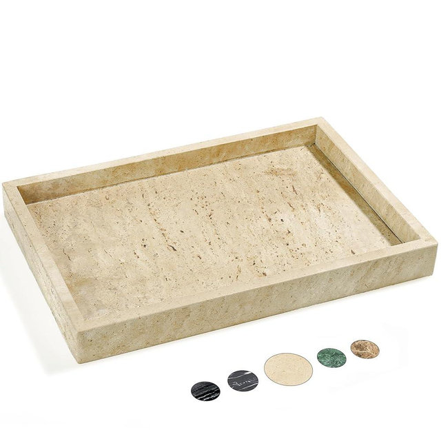 YMXYJM Natural Marble Tray for Bathroom, Genuine Travertine Marble Vanity Tray, Luxury Stone Trays for Dresser, Vanity, Home Decor, Kitchen, Non-Resin/Non-Ceramic, 12"x 8"x 1.2", Travertine Beige