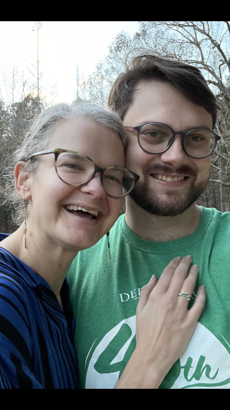 We're engaged! Alex proposed in December at Occoneechee Mountain in Hillsborough, NC.  We had our first date there in 2019.