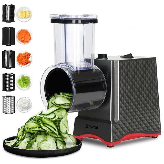 2024 Upgraded Electric Cheese Grater, 250W Electric Cheese Shredder for Carrot,Vegetable,Potato.Electric Salad Shooter with 5 Blades, Enlarged Inlet and Dispenser, Great for Kitchen!