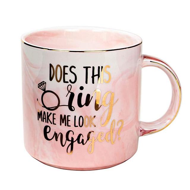 Vilight Engaged Mug Engagement Gifts for Her and Bride to Be - Dose This Ring Make Me Look Engaged Pink Marble Ceramic Coffee Cup 11oz