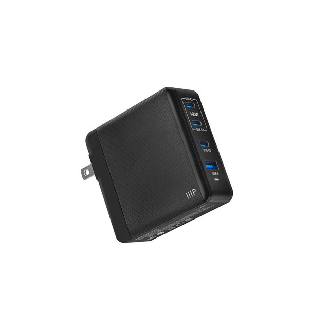 Monoprice Compact 100W 4-Port GaN Charger, Fast Charge, 3x USB-C & USB-A, Universal Compatibility