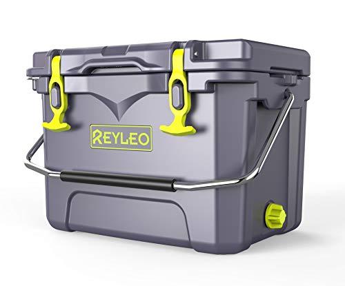 REYLEO Ice Chest | Portable Rotomolded Arctic Cooler Keeps Ice Up to 5 Days | Bear-Resistant 21-Quart Cooler (Built-in Bottle Opener, Cup Holder, Fish Ruler) for Camping, BBQs, Tailgating, Fishing