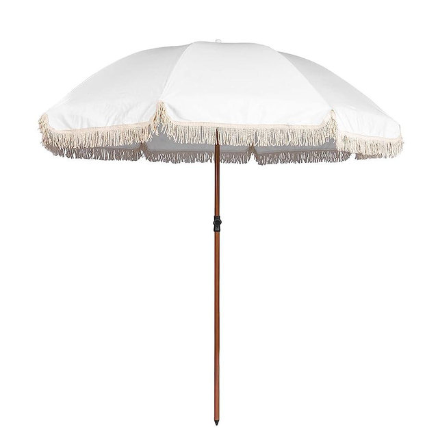 Funsite 7.5Ft Patio Beach Umbrella with Fringe, Tassel Umbrella UPF50+ with Push Botton Tilt & Crank, Holiday Outdoor Umbrella with Carry Bag Ideal for Garden, Lawn, Deck, Yard&Pool