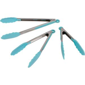 Culinary Couture - Aqua Sky Silicone Cooking Tongs - Set Of 3 Kitchen Locking Tongs-7,9,12" - For BBQ Grill, Oven Baking, Salad Steak Vegetable Pasta, Fish Serving| BONUS Ebook| Stainless Steel W/Silicone Tips