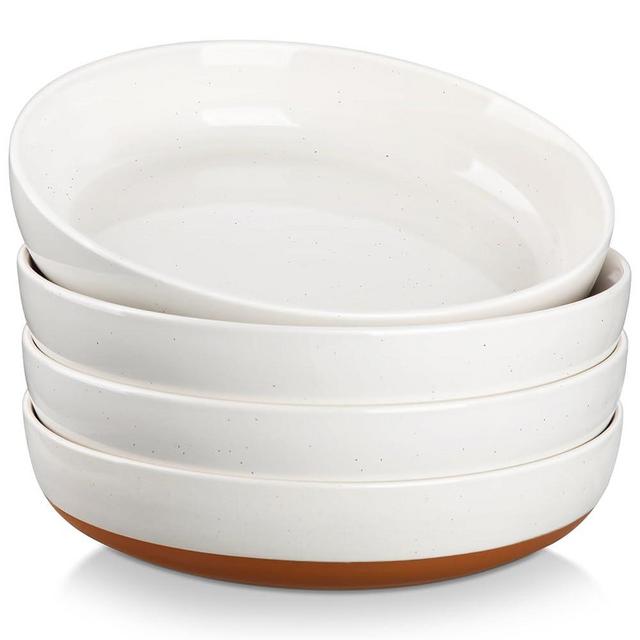 MALACASA 48 OZ Pasta Bowls Set of 4, Large Salad Serving Bowls for Kitchen, Ceramic Soup Bowls Pasta Plates for Dinner, Microwave Dishwasher Safe, Khaki White,Series TARA