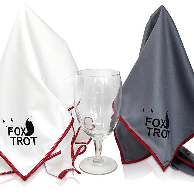 Foxtrot Living Large Microfiber Polishing Cloths (2 Pack White | Gray) | Streak Free, Lint Free Shine Clarity Wine Glasses, Stemware More