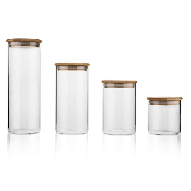 Glass Food Storage Containers with Lids by Sweetzer and Orange - Set of 4 Kitchen Canisters - Candy, Cookie, Rice and Spice Jars - Sugar or Flour Container - Big and Small Airtight Food Jar for Pantry