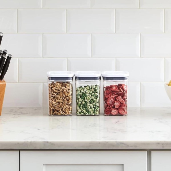 OXO Good Grips 3-PC Small Square Short POP Container Set, White,Grey