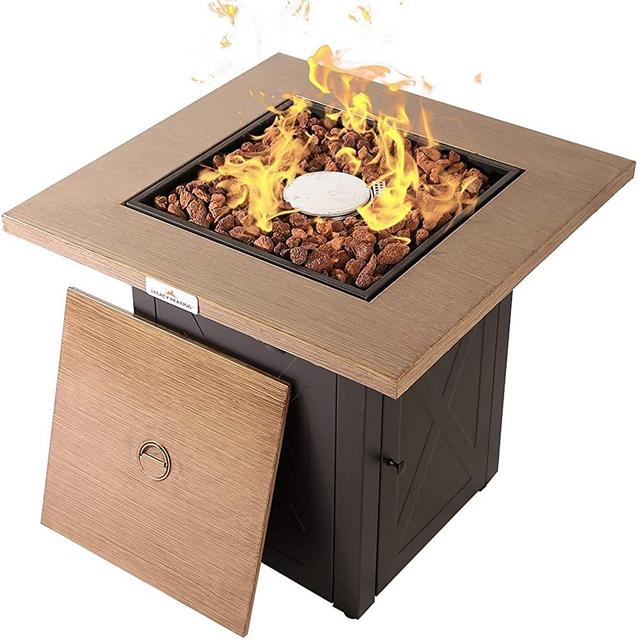 LEGACY HEATING 28 Inch Outdoor Gas Propane Fire Pit Table 50000BTU Bionic Wood Grain fire pits Tables for Backyard Garden Camping Party Deck