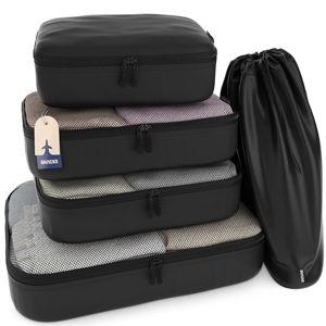Shacke Premium 5 Packing Cubes Set - Lightweight Mesh Travel Luggage Organizers with Laundry Bag, 5-Piece Suitcase Storage System (Air Black)
