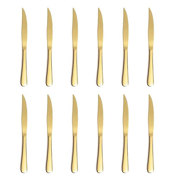 Xingjiake 12-Piece Gold Steak Knives, Steak Knives Set of 12, Stainless Steak Knives, Serrated Butter Knife, Dinner Knives Set, Dishwasher Safe