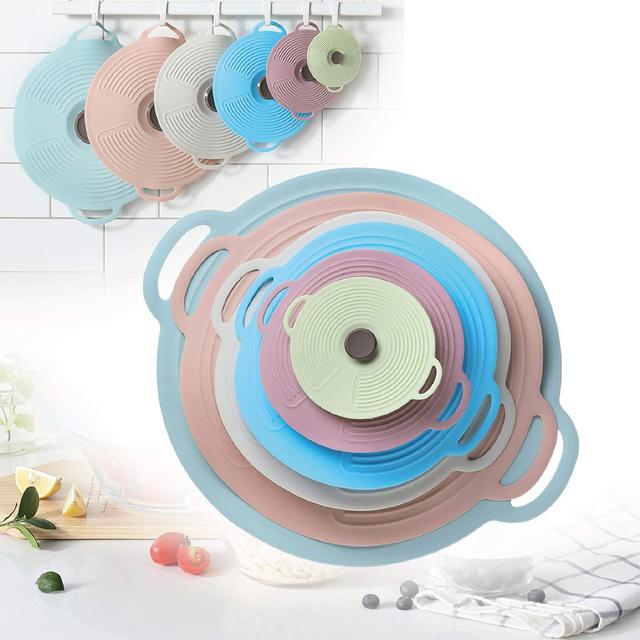 Silicone Lids, GUANCI Set of 6 Reusable Silicone Bowl Lids Reusable Suction Lids Microwave Covers Food Storage Cover Food-grade grip fits Cups, Bowls, Plates, Pots, Fridge Dishwasher Safe