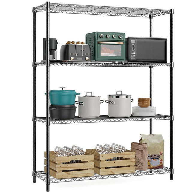 M MZG 1400 lbs 4 Tier Storage Rack Metal Wire Shelving Unit, Storage Standing Household Shelf Organizer for Kitchen Pantry Closet Garage Basement Utility Room, Black 15.8" D x 45.3" W x 59.4" H