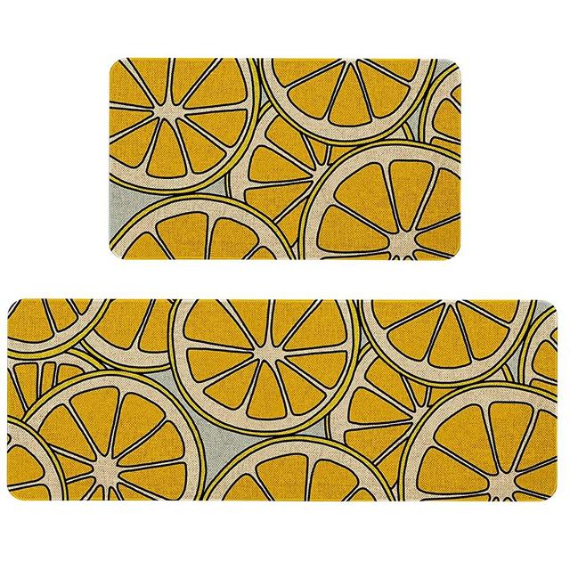 Mloabuc Yellow Lemon Decorative Kitchen Mats Set of 2, Anti Fatigue Waterproof Stain Resistant Floor Rug Non Slip Cushioned Floor Mat - 17x29 and 17x47 Inch