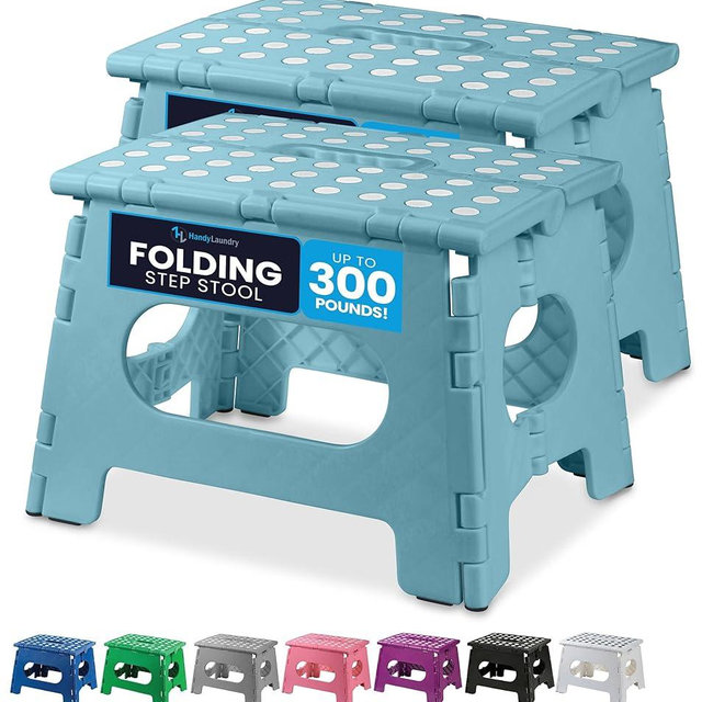 Handy Laundry Folding Lightweight Step Stool is Sturdy Enough to Support Adults and Safe Enough for Kids. Opens Easy with One Flip. Great for Kitchen, Bathroom or Bedroom. (Teal | 2-Pack)