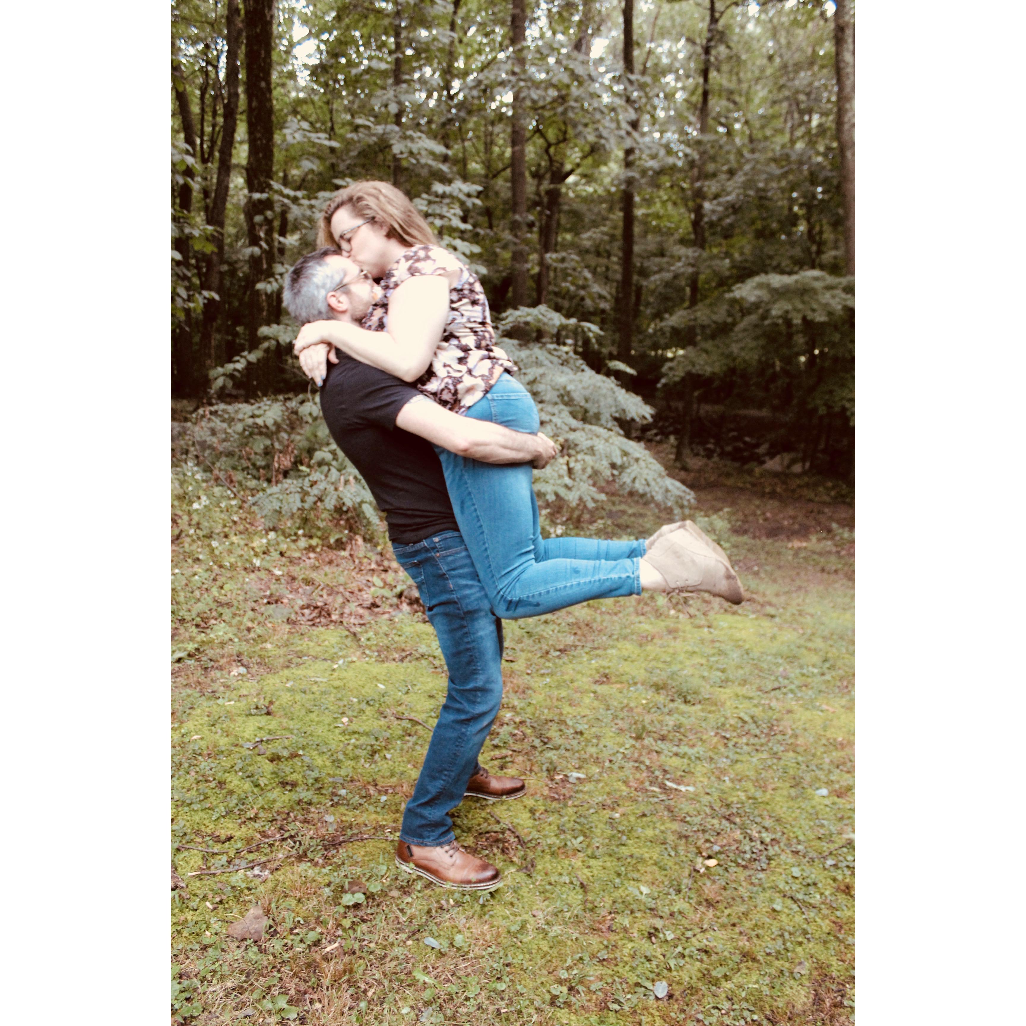 Shortly after we were engaged, Hannah Lauth and Kenny Niles braved the mosquitos with us to snap this picture in the wooded area across the street from our home in Suffern.

photo cred: Hannah