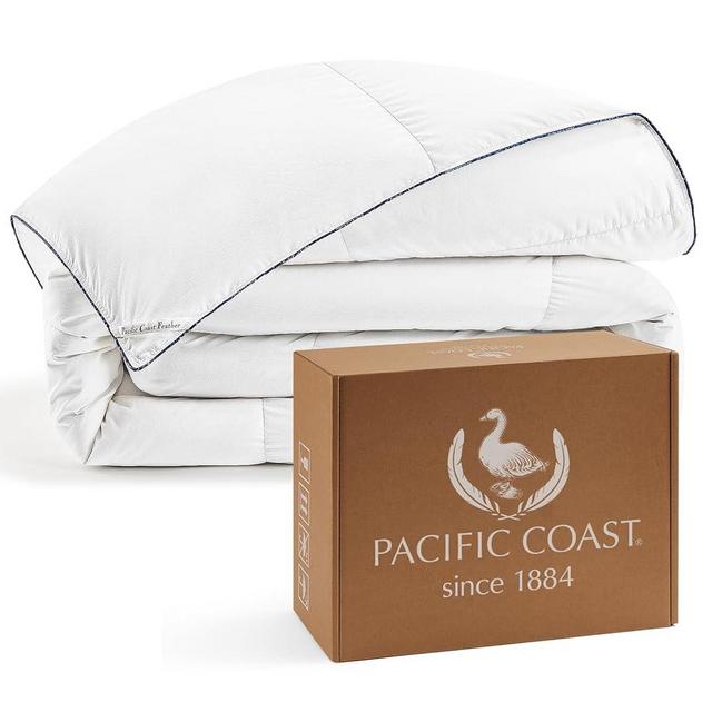 PACIFIC COAST Goose Feather Down Fiber Comforters Queen Size, Extra Fluffy White Duvet Insert, Ultra-Soft, Breathable, All Season Hotel Luxury Bedding Comforters, 8 Corner & Center Loops (90"x90")