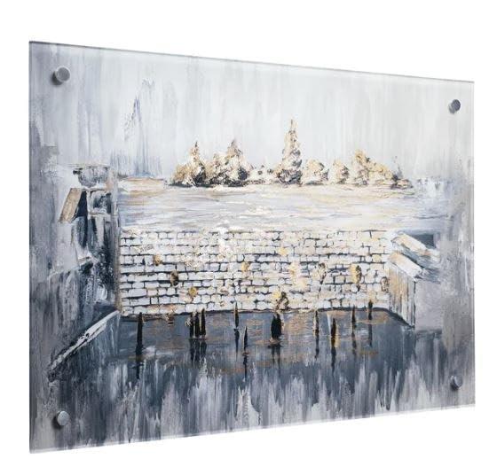 Lucite Kosel Plaza After Rain Wall Hanging Hand Painted Artwork 22" x 15"