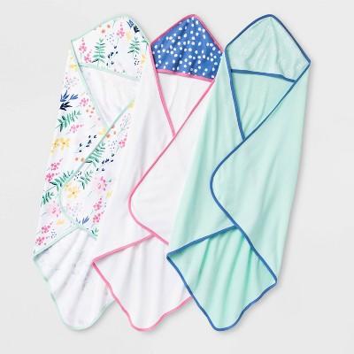 Baby 3pk Little Wildflower Hooded Bath Towel - Cloud Island™ Mint Green/White One Size